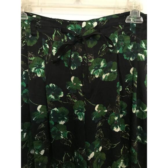Anthropologie Elevenses Navy and Kelly Green Floral Flare Pants - Size 4 - Picture 4 of 13